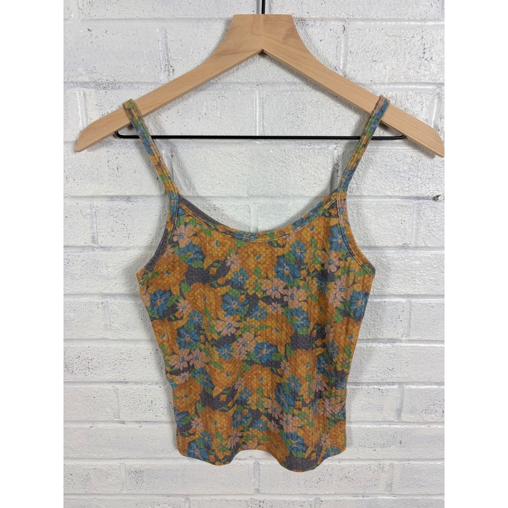 Natural Life Floral Waffle Knit Cami Womens S Orange Blue Stretchy Tank Top